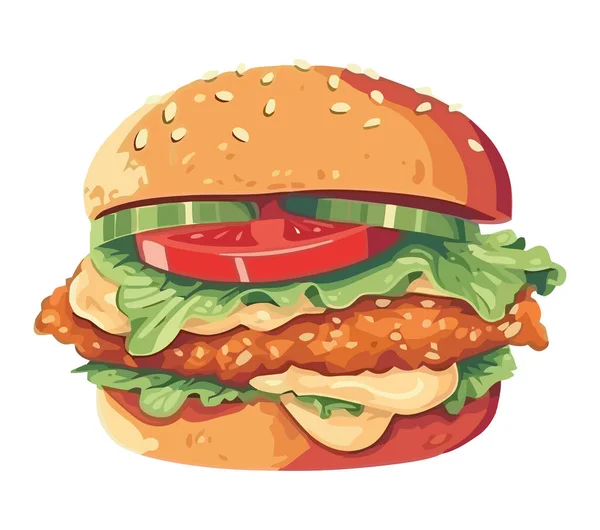 Delicious Burger Fast Food Icon Isolated — Stock Vector