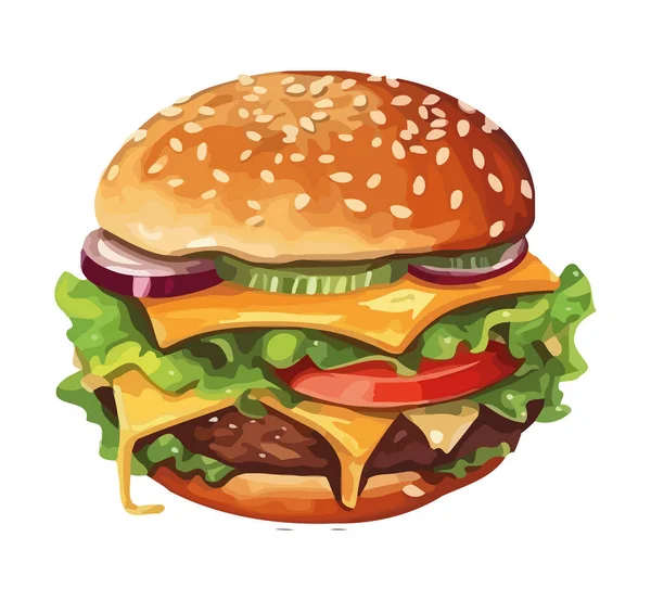 Refeição Cheeseburger Grelhado Com Ícone Salada Isolado — Vetor de Stock