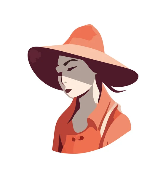 Young Woman Straw Hat Icon Isolated — Stock Vector