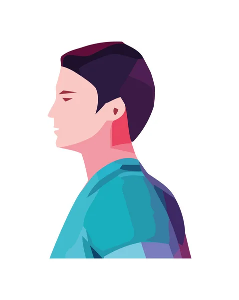Profil Jeune Homme Personnage Icône Isolé — Image vectorielle