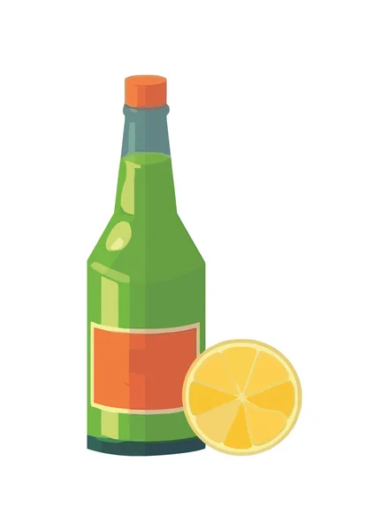 Refreshing Lemon Soda Green Bottle Icon Isolated — Stock Vector