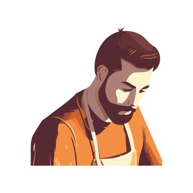 Önlük simgesi ile çalışan yetişkin adam izole edildi