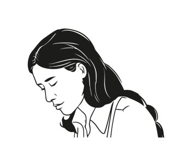 Uzun saçlı genç kadın izole edilmiş.