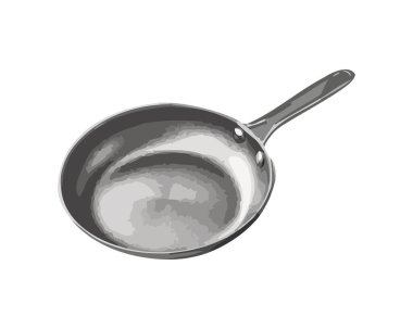 Metalik tencere sapı simgesinde kızarmış yemek izole edilmiş.