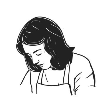 Gülümseyen neşeli bir kadın, yalnız çalışan bir ikon.