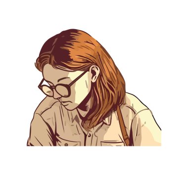 Gözlük simgesi olan karikatür kadın avatarı izole edildi