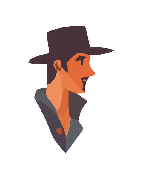 Retrato Cowboy Com Chapéu Ícone Isolado — Vetor de Stock
