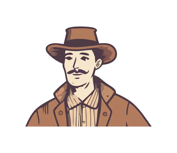 Cowboy Portrait Sketching Design Icon Isolated — Stock Vector
