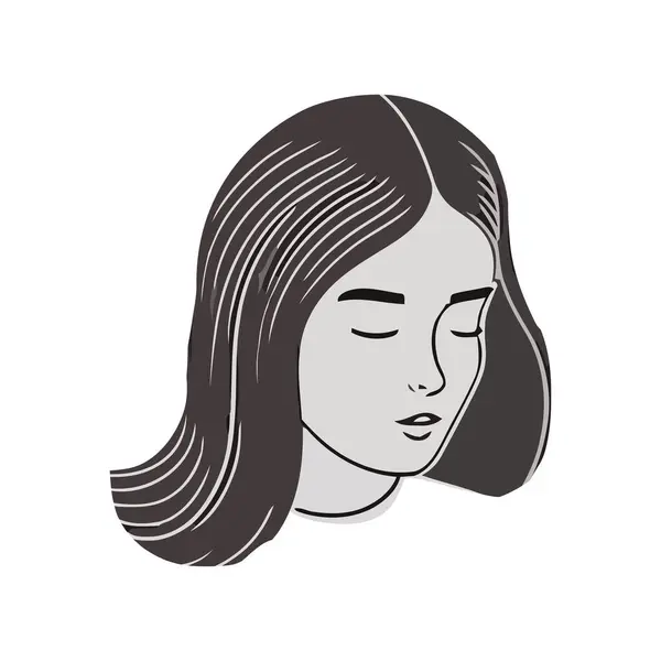Красивая Молодая Женщина Черными Волосами Икона Изолированы — стоковый вектор