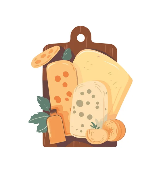 新鲜有机奶酪与面包和蔬菜图标分离 — 图库矢量图片