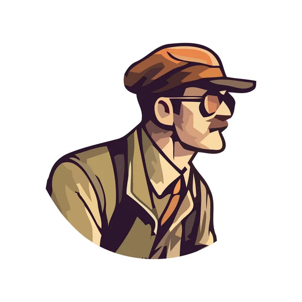 Mann Mit Schnurrbart Und Mütze Vintage Silhouette Ikone Isoliert — Stockvektor