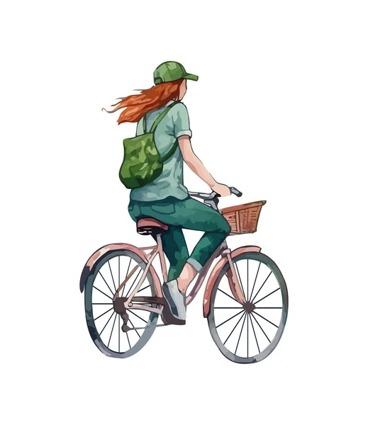 Cyklistika Žena Těšit Letní Dobrodružství Ikona Izolované — Stockový vektor