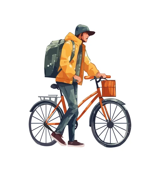 Homme Vélo Avec Sacs Dos Profiter Icône Aventure Plein Air — Image vectorielle