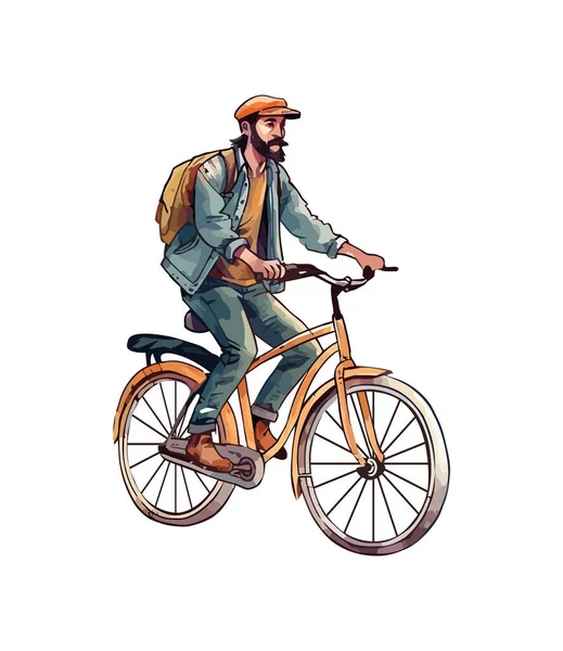 Hipster Homme Vélo Avec Icône Sac Dos Isolé — Image vectorielle