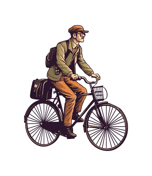 Jeden Člověk Cyklistika Vintage Styl Ikona Izolované — Stockový vektor