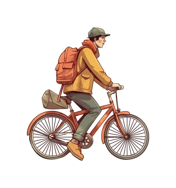 一个骑自行车 背包和帽子的人被隔离了 — 图库矢量图片