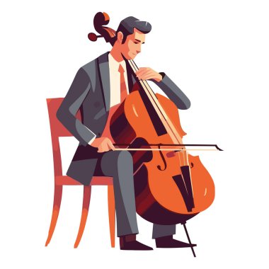 Sahne ikonunda çello çalan müzisyen izole edilmiş.