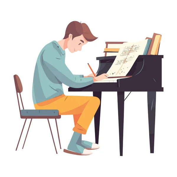 Músico Tocando Piano Aprendendo Com Ícone Concentração — Vetor de Stock