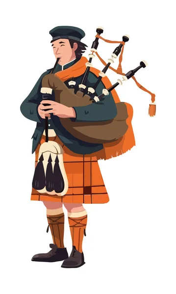 stock vector Man in traditional clothing playing bagpipe instrument icon