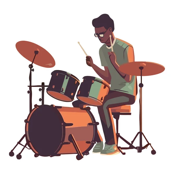 Muzikant Spelen Drum Kit Icoon Geïsoleerd — Stockvector