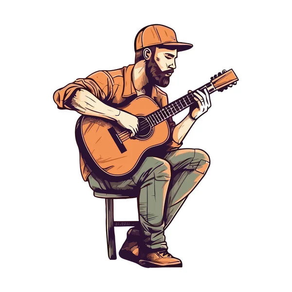 Guitarist Playing Acoustic Guitar Icon Isolated — Stock Vector
