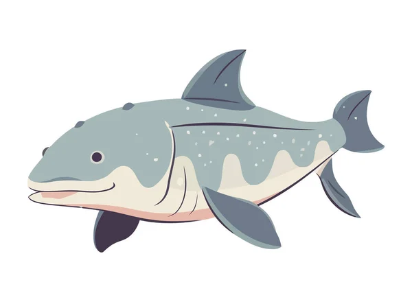Cute Ryb Pływanie Niebieski Podwodny Charakter Ikona Izolowane — Wektor stockowy