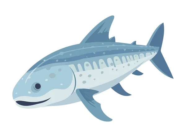 Roztomilé Kreslené Ryby Velkými Zuby Plovoucí Ikona Izolované — Stockový vektor