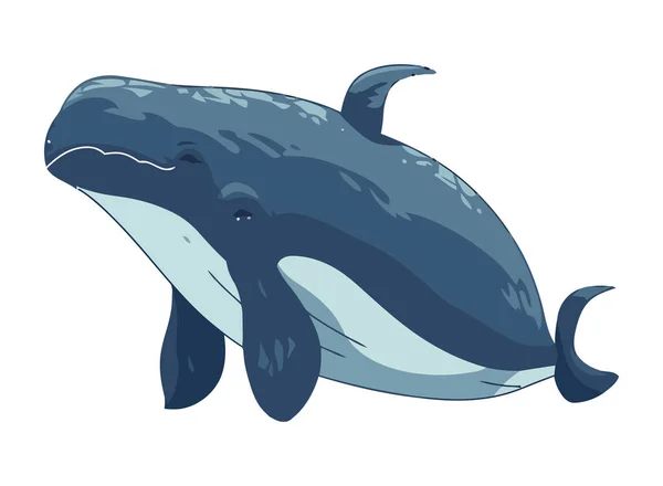 Χαριτωμένο Φάλαινα Κολύμπι Κινουμένων Σχεδίων Απομονωμένο Εικονίδιο — Διανυσματικό Αρχείο