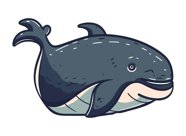 Cute Whale Swimming Underwater Icon Isolated — Stock Vector