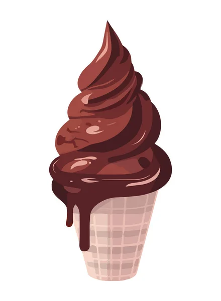 Cone Sorvete Chocolate Ícone Creme Fusão Isolado — Vetor de Stock