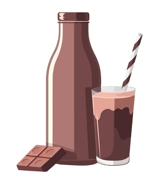 Milkshake Frais Avec Icône Chocolat Isolé — Image vectorielle