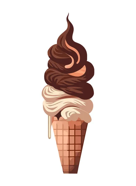 夏天甜甜的美味佳肴冰淇淋锥形融化图标隔绝 — 图库矢量图片