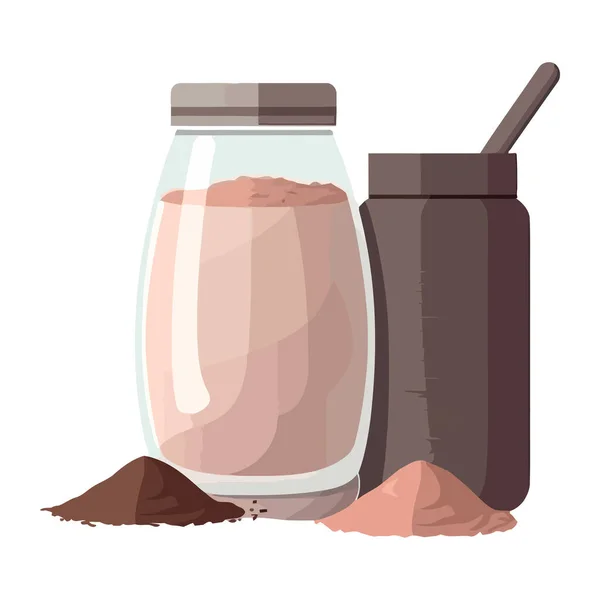 有機チョコレートボトルと粉末 単離されたアイコン — ストックベクタ
