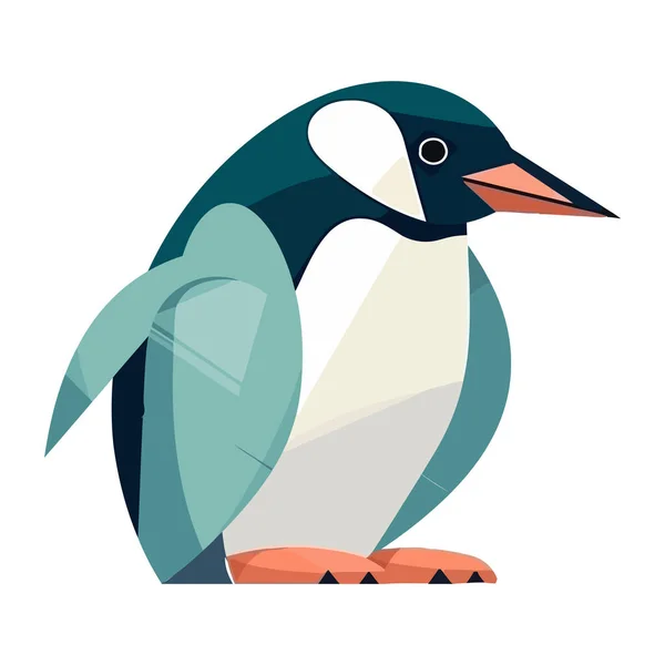 Carino Pinguino Mascotte Con Icona Del Becco Piuma Blu Isolato — Vettoriale Stock