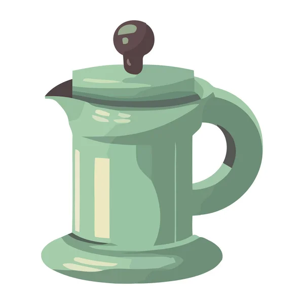 緑のコーヒーポットハンドル キッチン機器のアイコンを隔離 — ストックベクタ