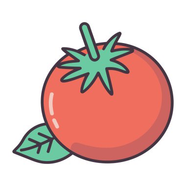 Taze organik domates, olgun ve sulu damla ikonu izole edilmiş.