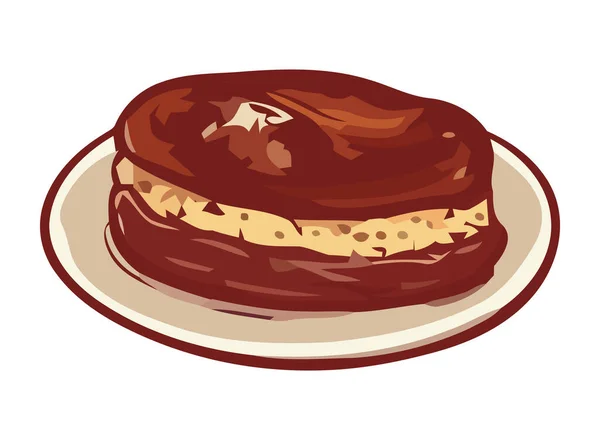 Dessert Sucré Sur Assiette Glaçage Chocolat Tourbillonne — Image vectorielle