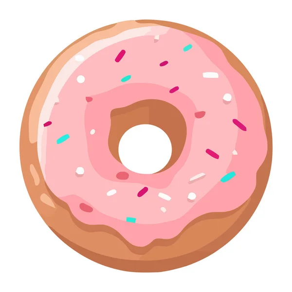 Zoete Roze Donut Met Glazuur Decoratie Pictogram Geïsoleerd — Stockvector