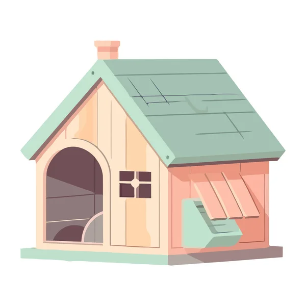 屋根のアイコンでかわいい漫画のコテージと煙突が孤立 — ストックベクタ