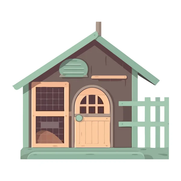 Ahşap Kapılı Pencere Simgesi Izole Edilmiş Bir Köy Evi — Stok Vektör