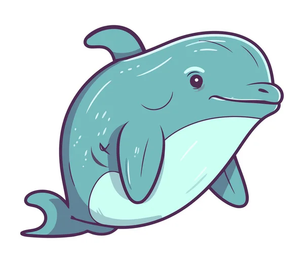 Springen Dolfijn Glimlachend Speels Onderwater Leuk Icoon Geïsoleerd — Stockvector