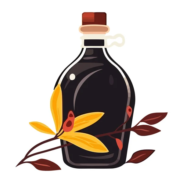 Свіжа Органічна Пляшка Значком Етикетки Листя Ізольована — стоковий вектор
