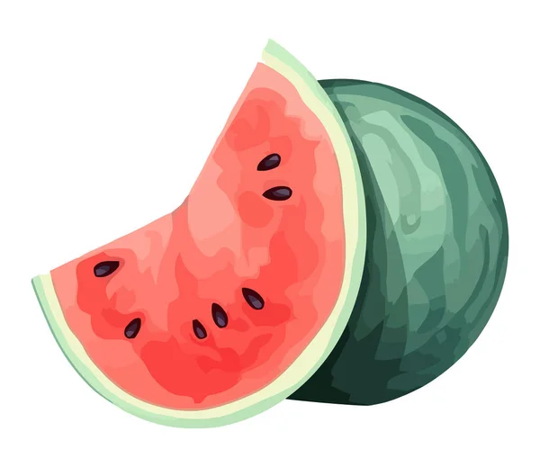 Sappige Watermeloen Snijd Een Verfrissende Snack Icoon Geïsoleerd — Stockvector