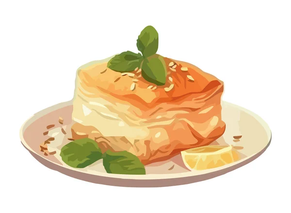 Assiette Dessert Gastronomique Fraîche Avec Icône Crème Isolée — Image vectorielle