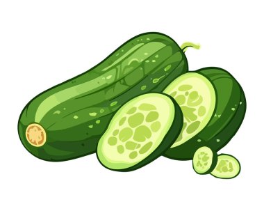 Olgun salatalık dilimi, yaz salatası ikonu için mükemmel izole edilmiş.