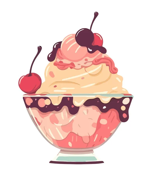 鲜奶油和草莓沙司顶部甜点球图标隔离 — 图库矢量图片