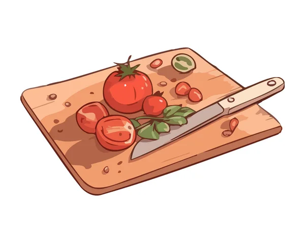 Frischer Tomatensalat Auf Rustikalem Schneidebrett — Stockvektor