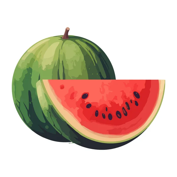 Pastèque Juteuse Entière Tranche Icône Fruits — Image vectorielle