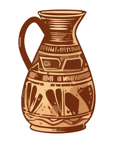 Ornate Terracotta Jug Ancient Souvenir Icon Isolated — Stock Vector