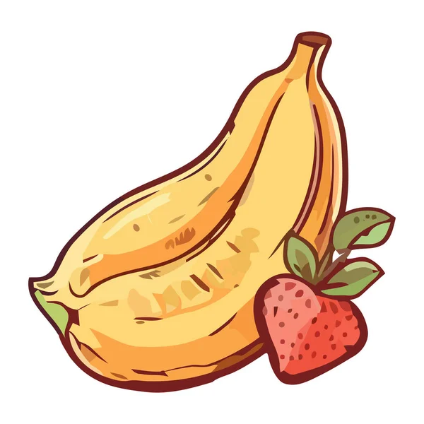 Succosa Fragola Banana Icona Frutti Isolati — Vettoriale Stock